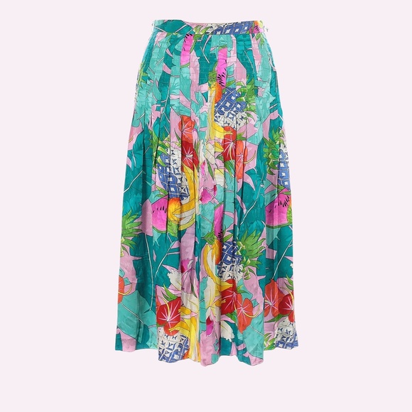 Raul Blanco Vintage 80s Fruit Print Tropical Skirt Maximalist 100% Silk Sz 12 - Picture 1 of 4